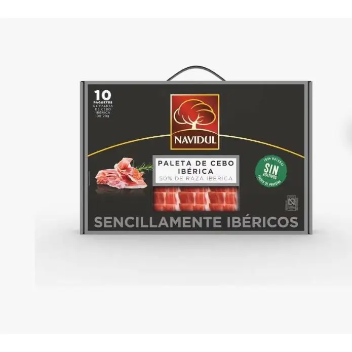 Navidul Maletín de Jamón de Cebo Ibérico (50% raza ibérica)10x70g,Maletín de Paleta de Cebo Ibérica (50% raza ibérica)10x70g