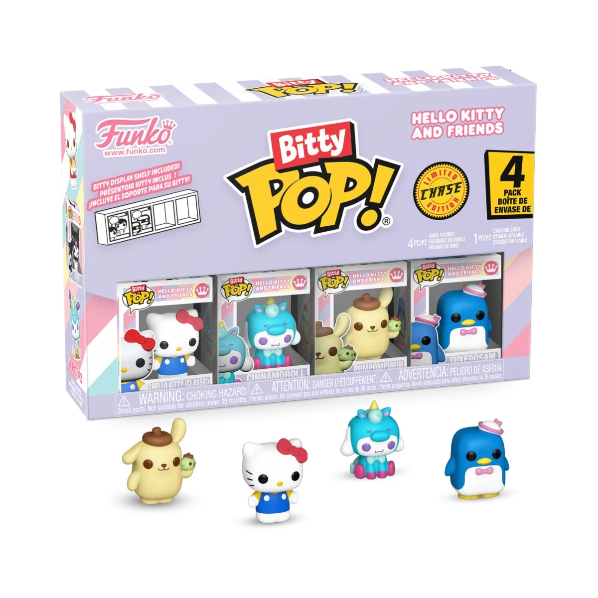FUNKO BITTY POP! SANRIO: HELLO KITTY - HELLO KITTY (CLÁSICA), CINNAMOROLL, POMPOMPURIN, TUXEDOSAM, 85713, TIENDA CON LICENCIA OFICIAL