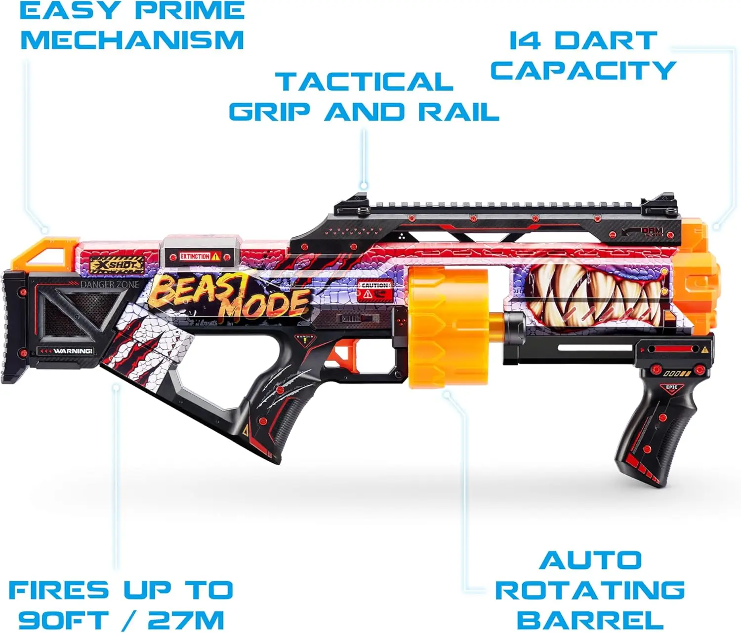 X-shot Dart gun 16 darts-x-shot Skins Last Stand Dart Blaster - Beast Out Skin of ZURU with 16 darts, fast shooting action, Dart technology Air Pocket, foam Blaster for kids, teenagers and adults