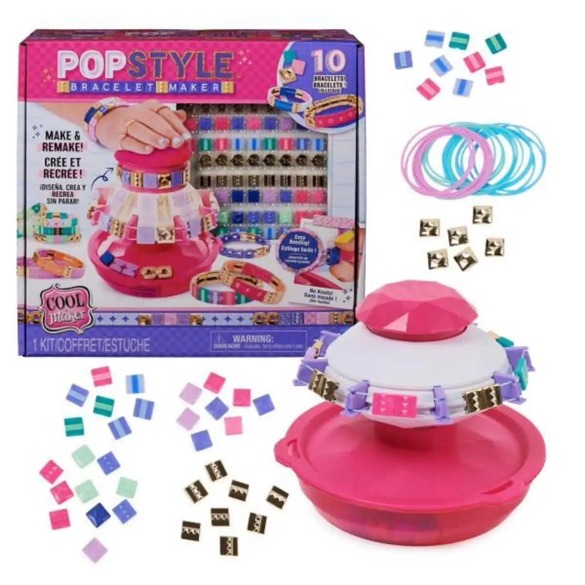 SPIN MASTER - COOL MAKER - POPSTYLE BRACELET MAKER - Kit para Hacer Pulseras de la Amistad - 1 Máquina con Almacenamiento, 170 Cuentas y 22 Gomas Elásticas Reutilizables - 6067289 - Juguetes Niñas +8