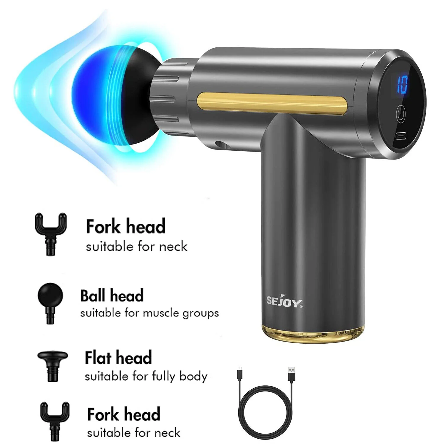 Pistola de Masaje Muscular - Pantalla LED