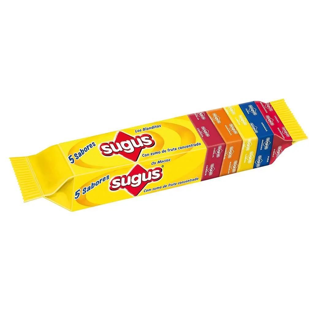 5 Paquetes de Caramelos masticables Sugus 5 sabores con zumo de fruta 11 caramelos por paquete. Sin Gluten