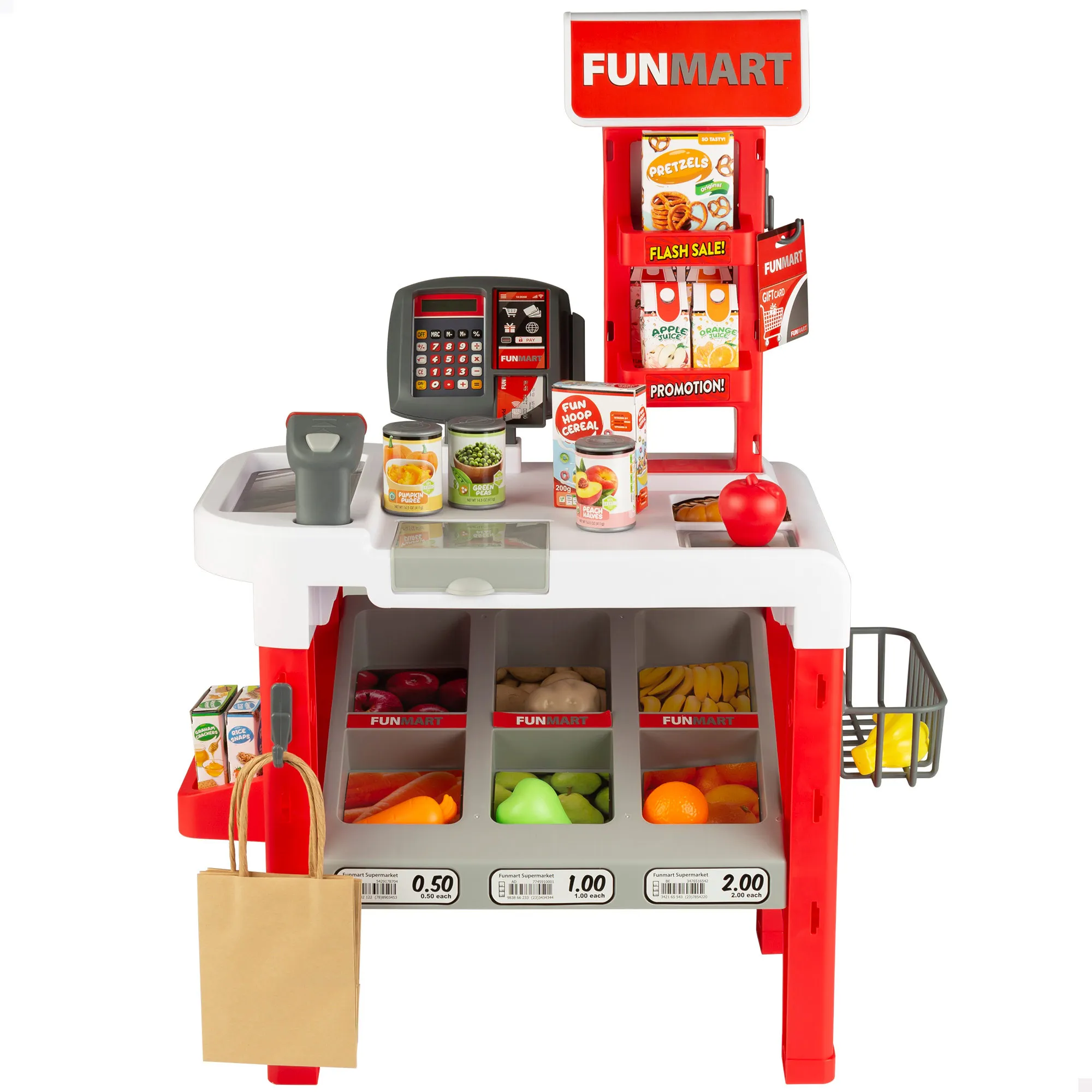 Funville Children's Supermarket with Light and Sound, Includes 47 Accessories and Food, Interactive Toy for Children, for Role-playing Games, Recommended from 3 Years, Educational and Fun Design for Small Traders