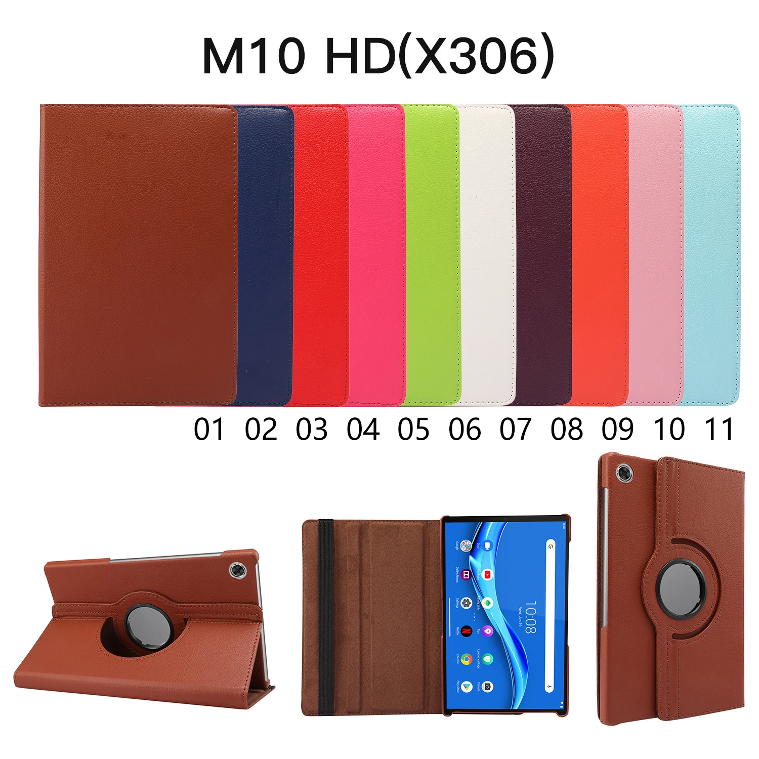 Funda Giratoria Compatible con Lenovo Tab M10 HD 2nd Gen (TB-X306X/FC/NC) , Carcasa Cuero PU, Giratoria 360 Grados, Función de Soporte,   Book Cover，Funda polipiel.