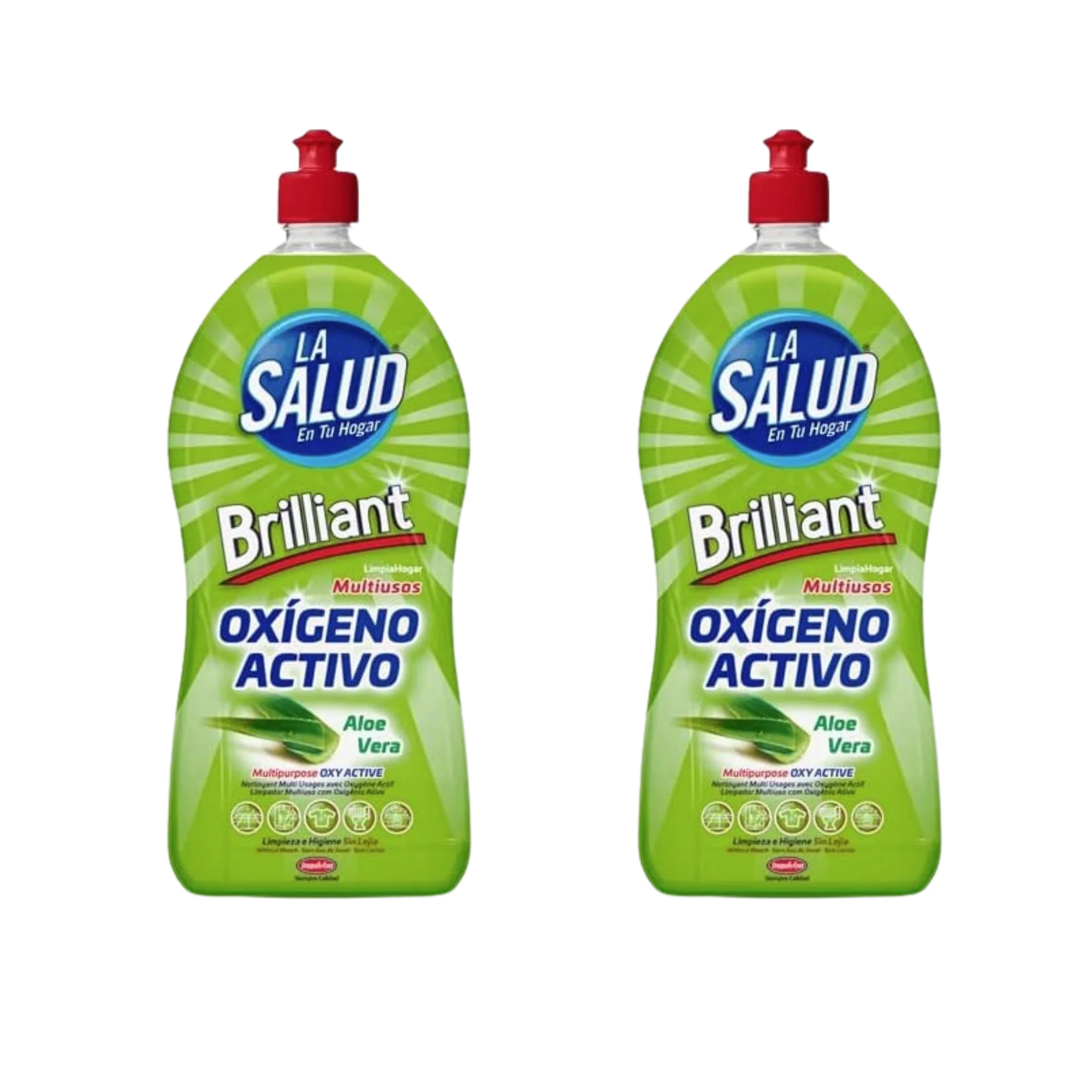 La Salud - Pack 2 Botellas Limpiahogar Multiusos con Oxígeno Activo y Aloe Vera 1,5 L - Limpieza Sin Lejía, Quitamanchas y Eliminador de Olores