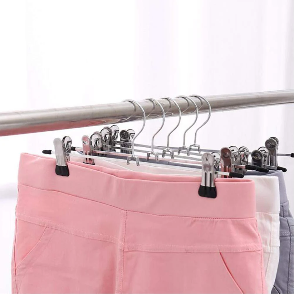 Metal Pants Hangers with 360° Hook, Space-Saving Set of 10 Non-Slip Clothes Hangers for Dresses and Skirts, Durable Steel Clip Design Ideal for Organizing Wardrobe