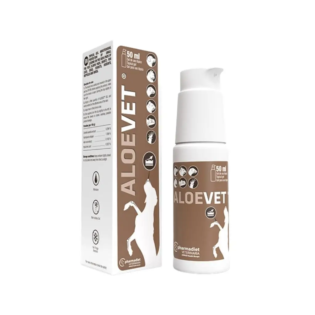 PHARMADIET Aloevet (50 ml) - Gel Hidratante Tópico Natural para Perros, Gatos, Conejos, Aves, Reptiles y Hurones