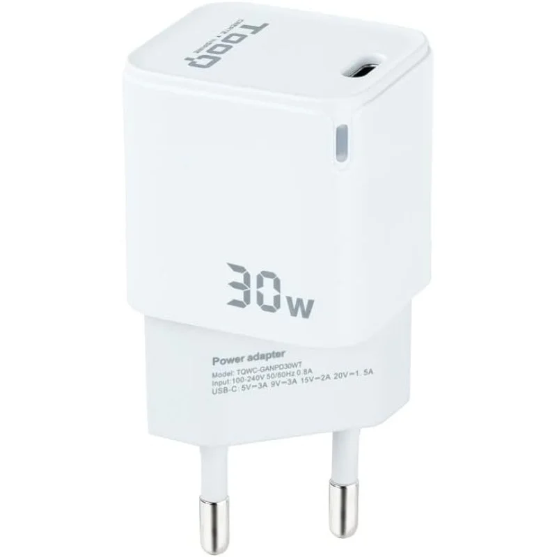 TooQ TQWC-GANPD30WT Cargador de Pared USB-C 30W Blanco