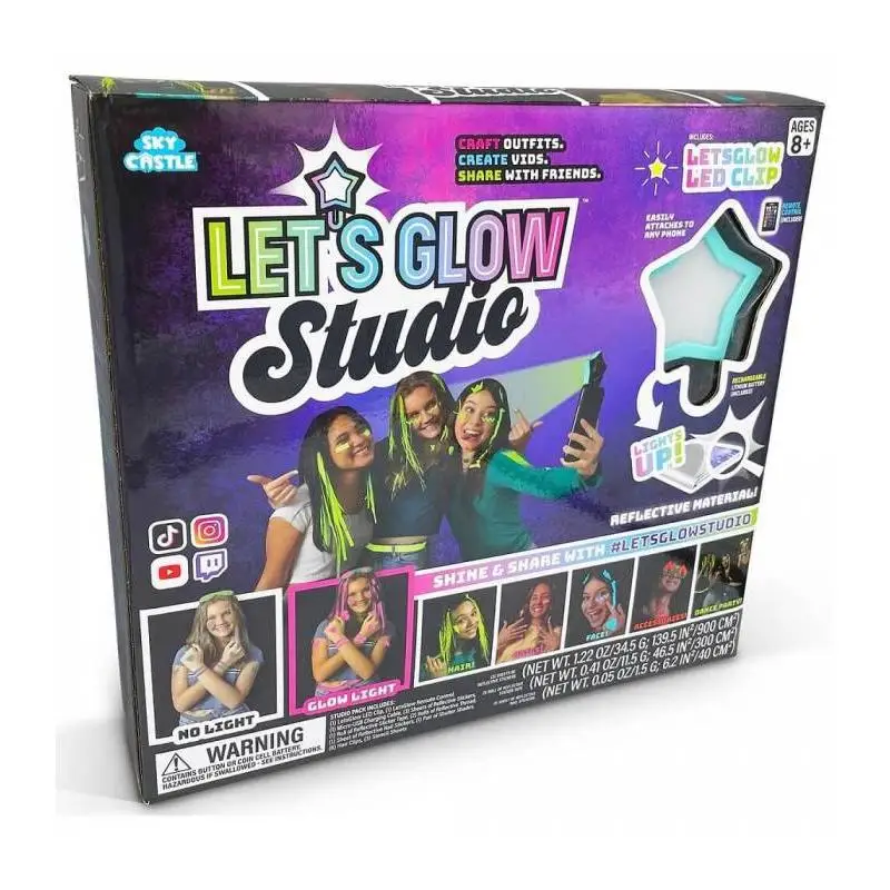 Giochi Preziosi Lets Glow creation studio-you will shine in the dark-decorate yourself as you want-includes adhesive templates-includes ribbons-includes glasses