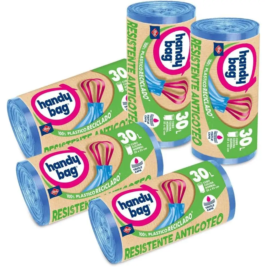Albal Handy Bag Bolsas de Basura Resistente Antigoteo, 100% Reciclado, Autocierre, 30L, 75 Bolsas, 5