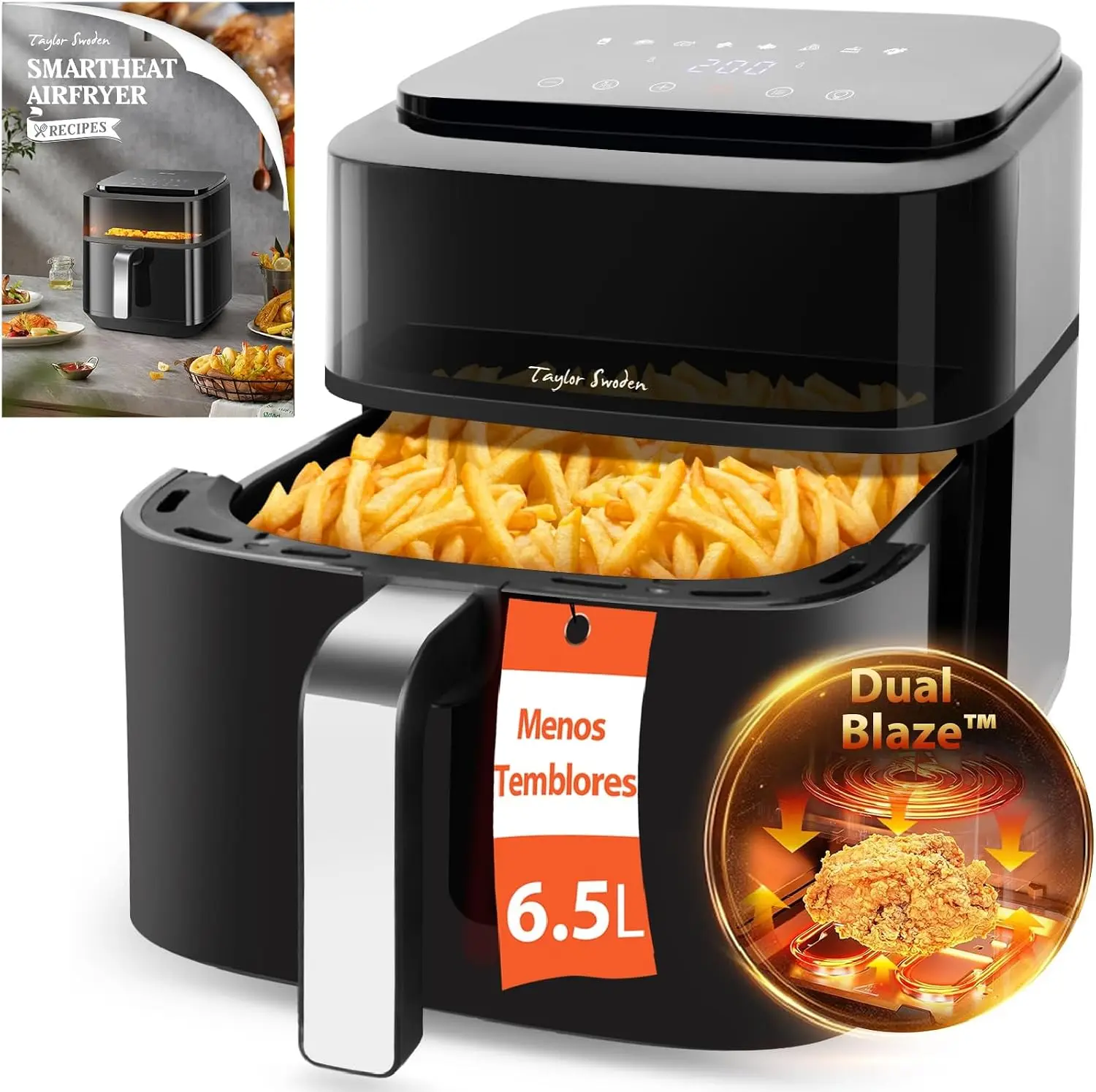 Taylor Swoden Freidora de Aire sin Aceite 6.5L con Doble Resistencia, 1800W, 8 Funciones, Ventana de Visualización, Libro de Recetas