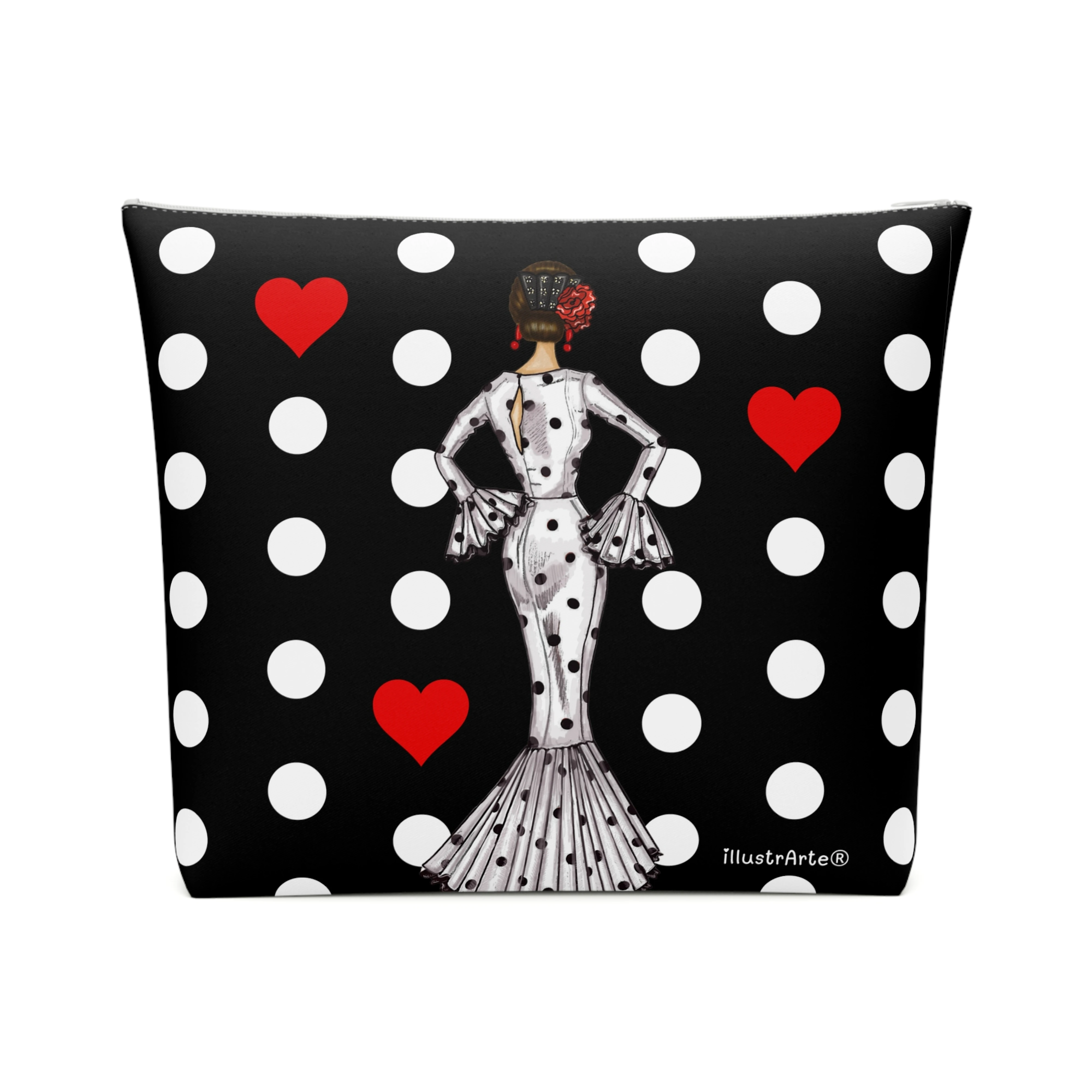 IllustrArte Neceser Flamenca María blanco – doble cara 25x26 cm – impermeable – viaje y aseo
