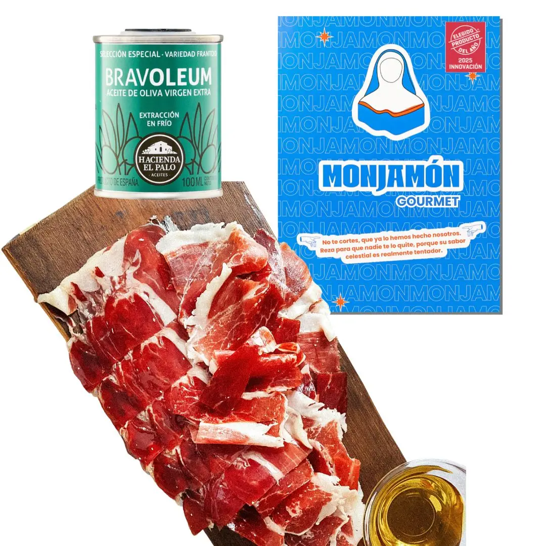 10 SOBRES DE JAMÓN DE BELLOTA 100% IBÉRICO +36 Meses PREMIUM + AOVE Picual Bravoleum REGALO [ELEGIDO PRODUCTO DEL AÑO 2025 ] Virgen Extra