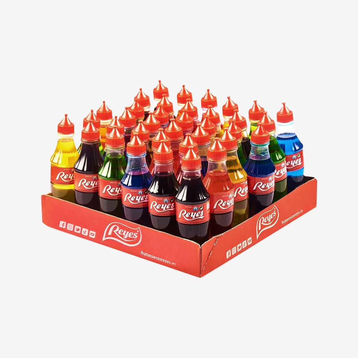 Reyes Botellitas refrescantes de golosina líquida - Bandeja de 36 unidades con 105 ml cada una - Diferentes colores surtidos