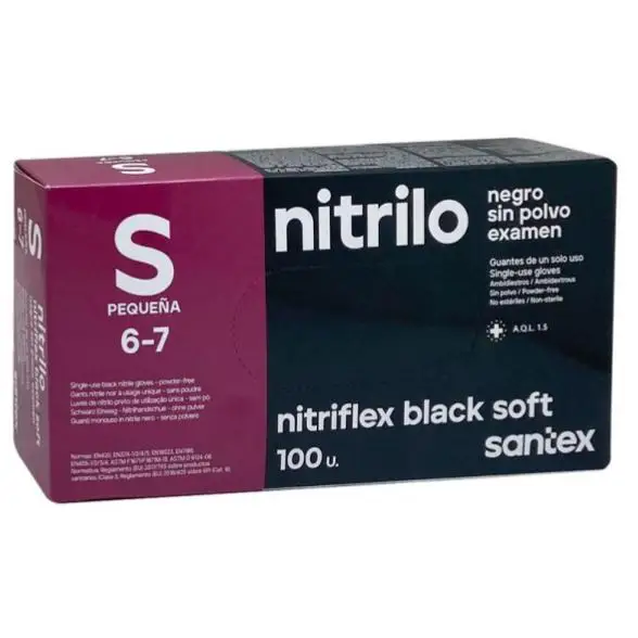 Guantes de Nitrilo Santex Nitriflex Black Soft negro sin polvo talla S calidad superior (3.5 gr)