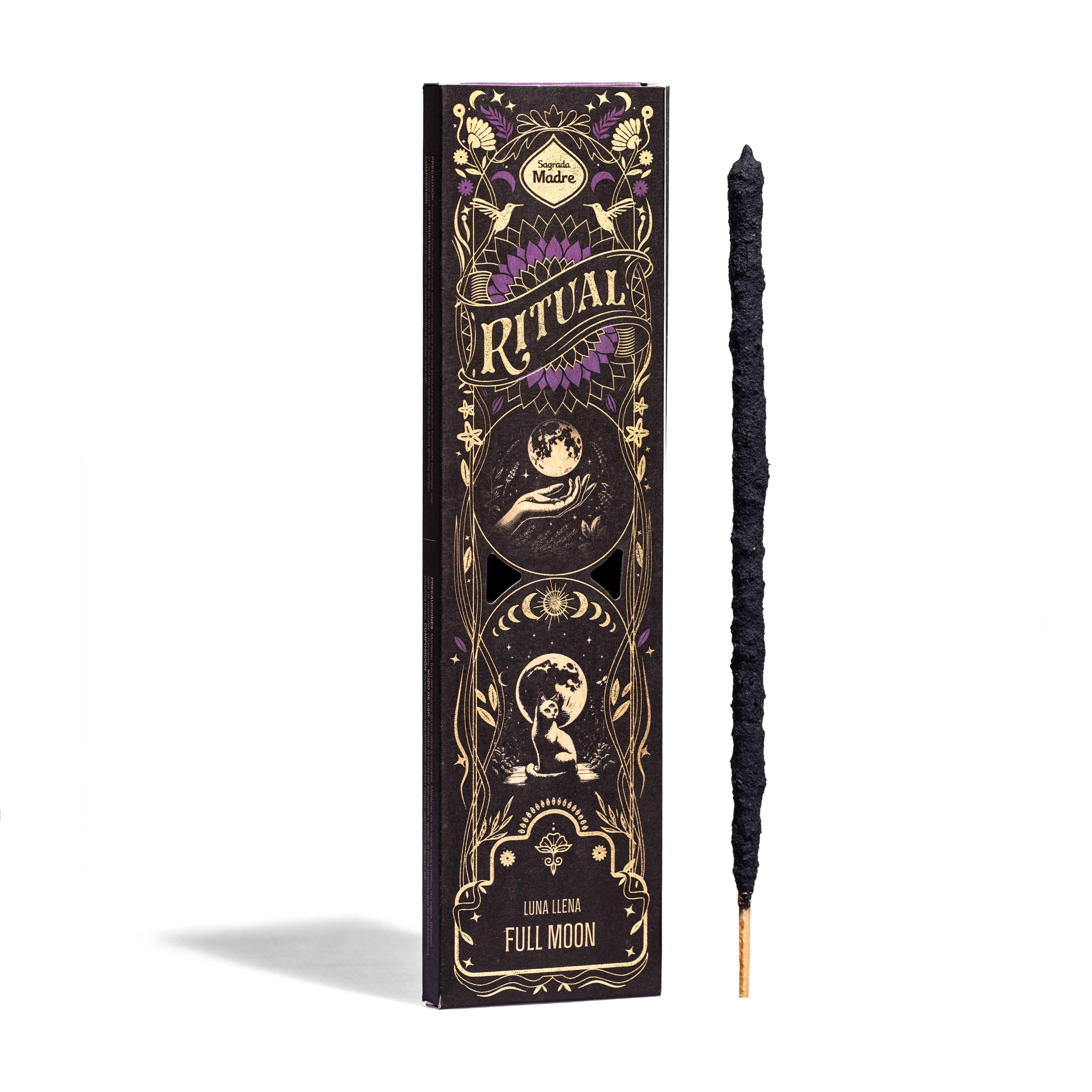 SAGRADA MADRE - Incienso Ritual Luna Llena de Flores Blancas Silvestres (6 Varillas Gruesas de 1 Hora de Duración) | Sahumerio Premium, Vegano, ECO y Artesano hecho con Aceite Concentrado Aromático,
