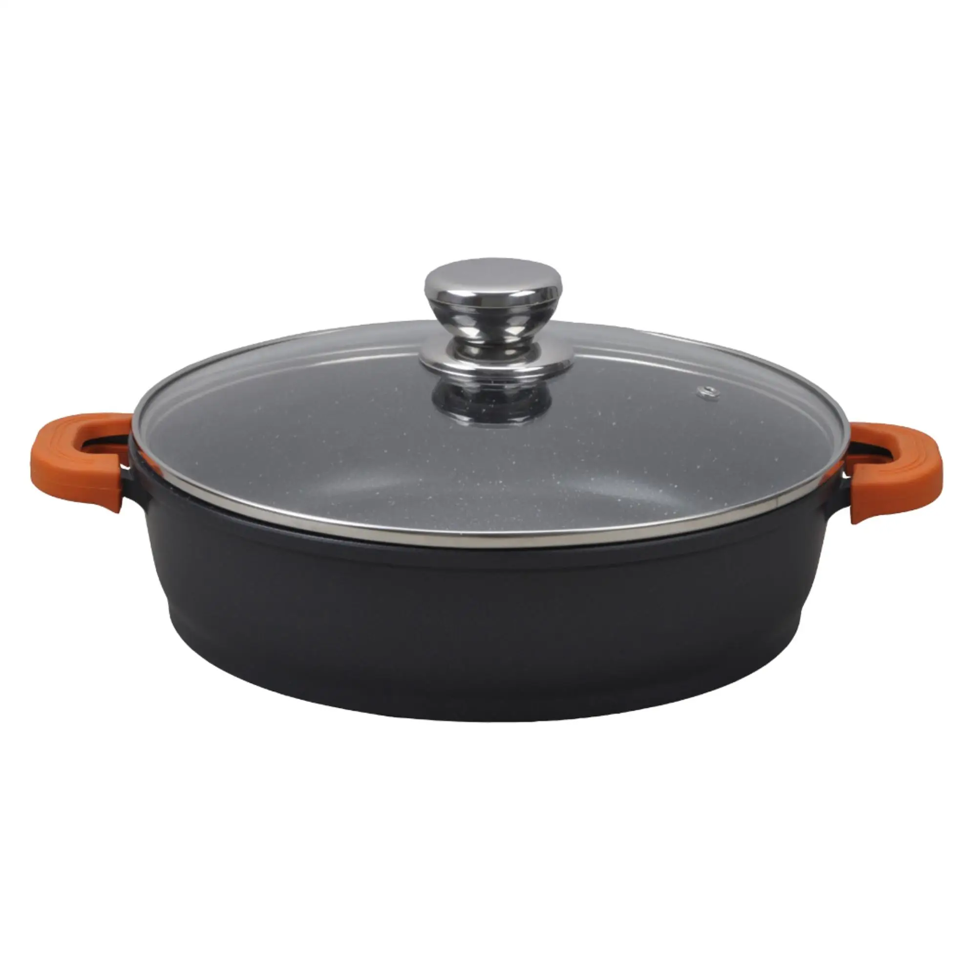 Low cast aluminum Elite pan with silicone lid and handles-non-stick, suitable for Gas, Vitro and induction