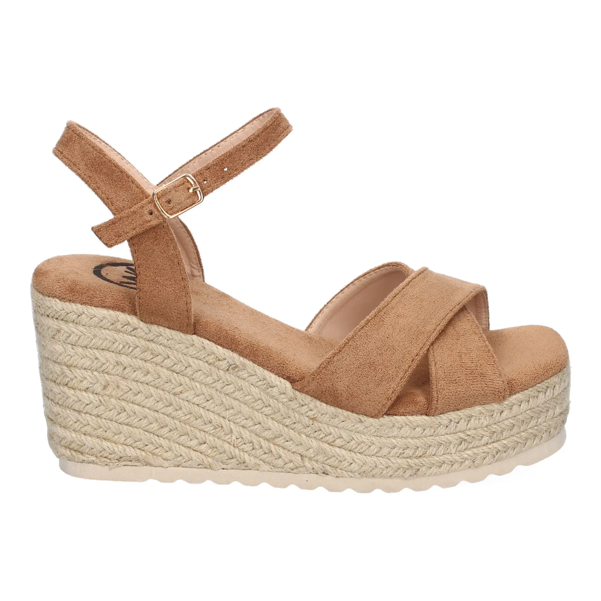 PuntoSalao Sandalias de cuña en yute pala cruzada para mujer kaki KK-989