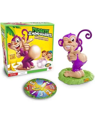 Fun Pedrete el Mono Guarrete Family Game - Includes 1 Monkey, 1 Tail, and Spinning Roulette, Ideal for 2-10 Players, Promotes Cause-Effect Learning and Socialization, Perfect for Game Nights and Family Entertainment.