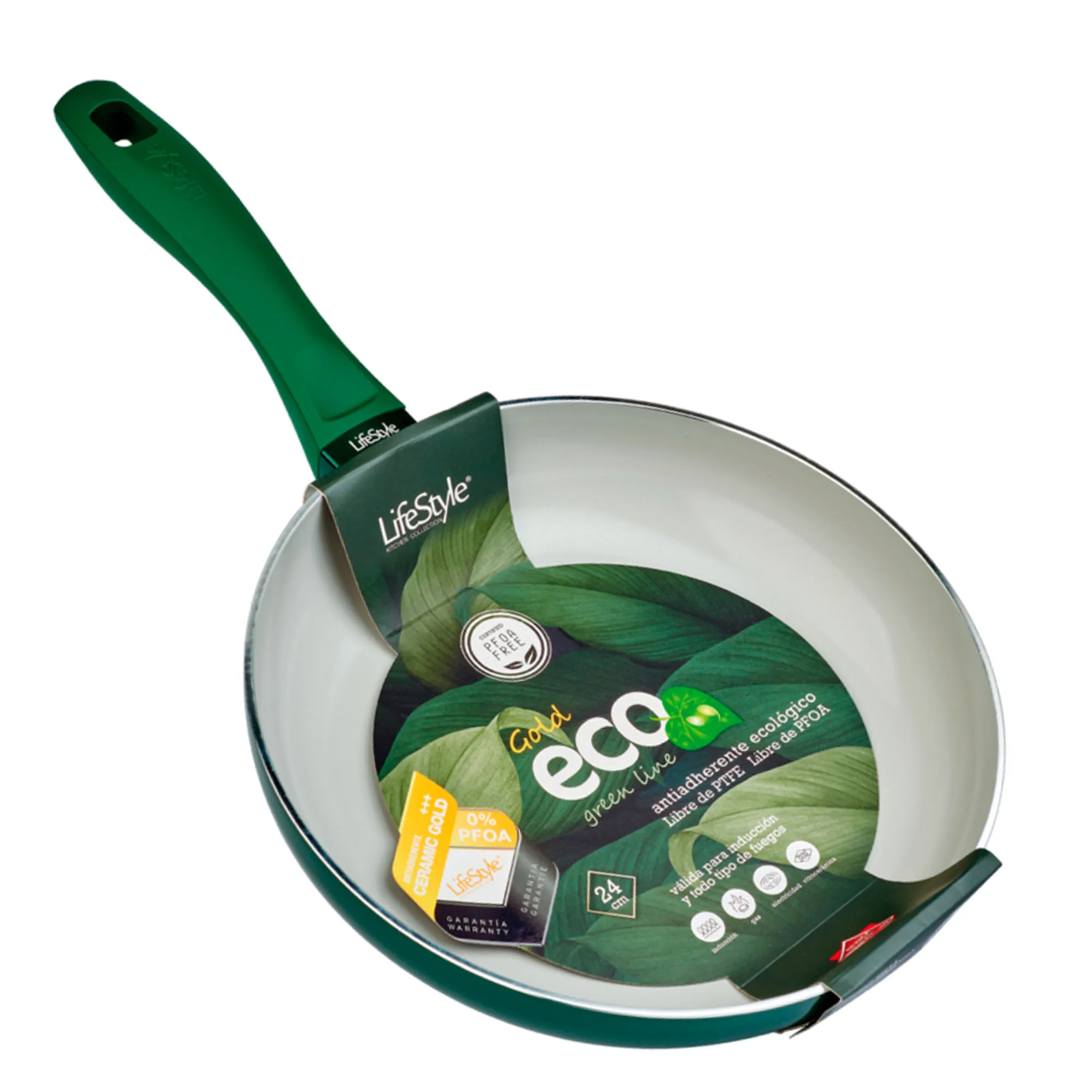 Lifestyle set 2 pans | 22 and 26 cm | Aluminum | Non-stick Gold eco green ceramic | Eco-friendly pan | Valid for induction and all kinds of fires | Free of PFOA and PTFE | Touch silicone handle