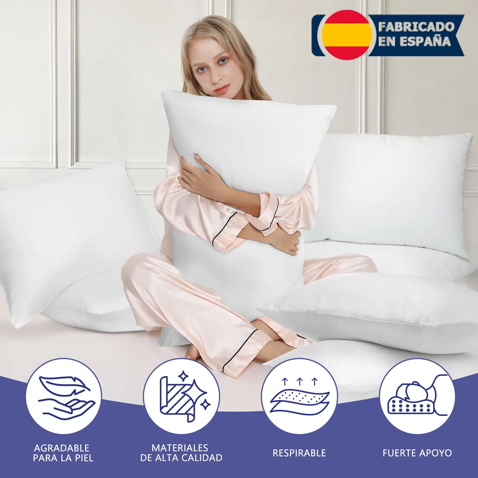 Easyspeed high recovery silicone hollow fiber cushion filling 2 / 4 / 6 units, 100% non-deformable polyester wadding, anti-allergic, hypoallergenic, adaptable to all covers, soft, fluffy, breathable