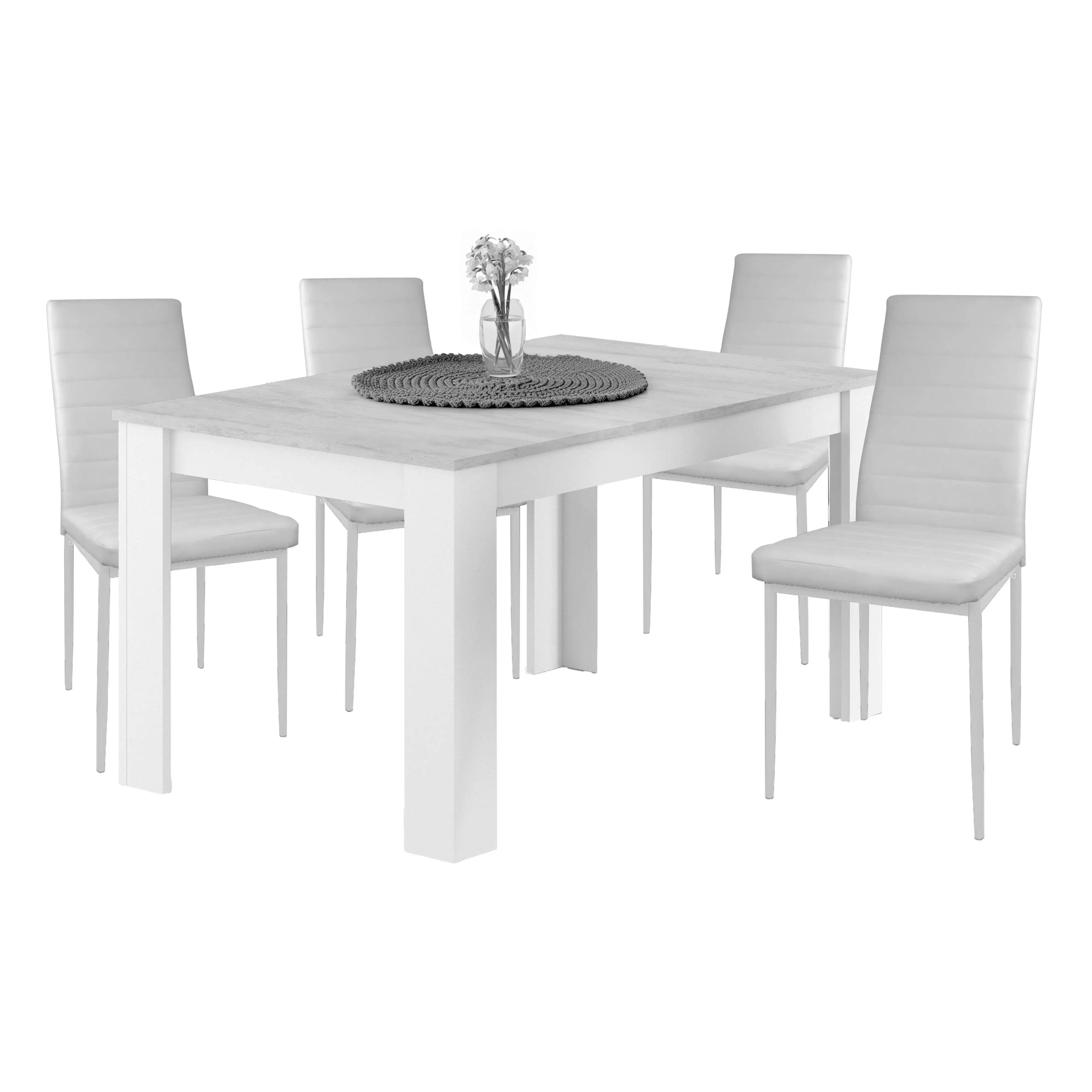 Miroytengo Conjunto de Mesa Extensible Y 4 Sillas en Color Blanco y Gris Cemento