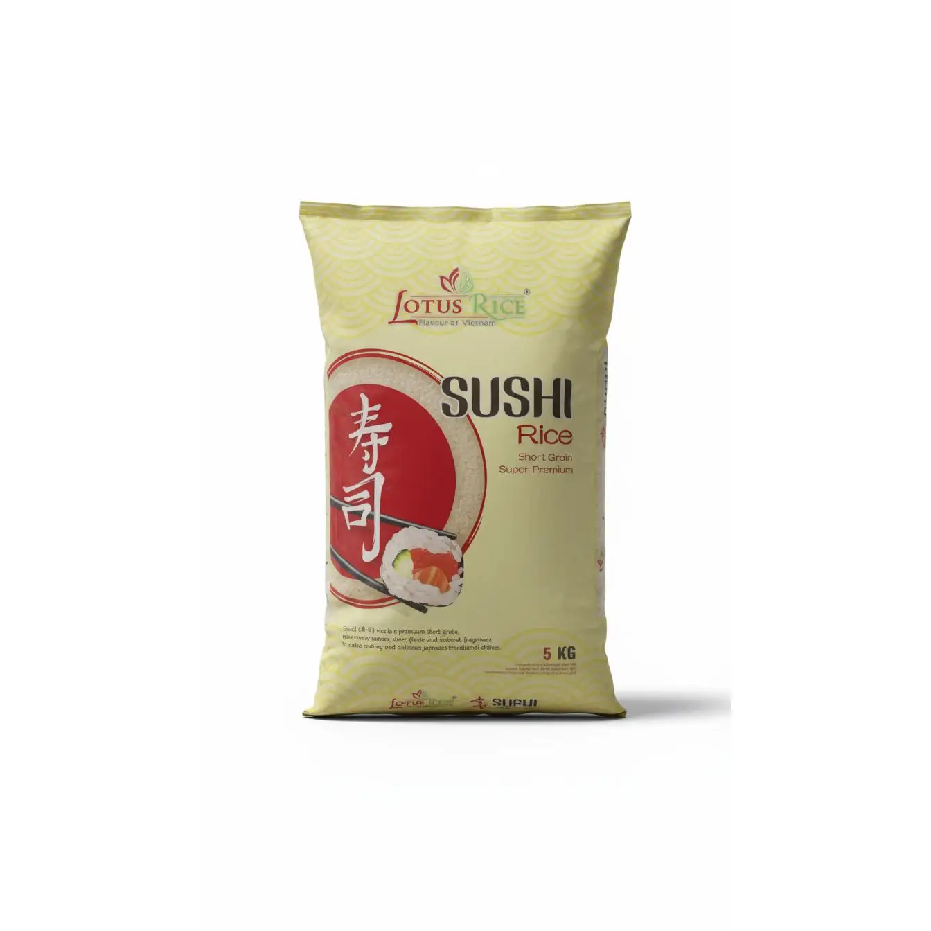 Lotus Rice Arroz para Sushi Grano Corto Super Premium 5kg - Arroz Japonés de Calidad Superior para Sushi, Maki y Nigiri - Textura Tierna y Sabor Dulce Natural