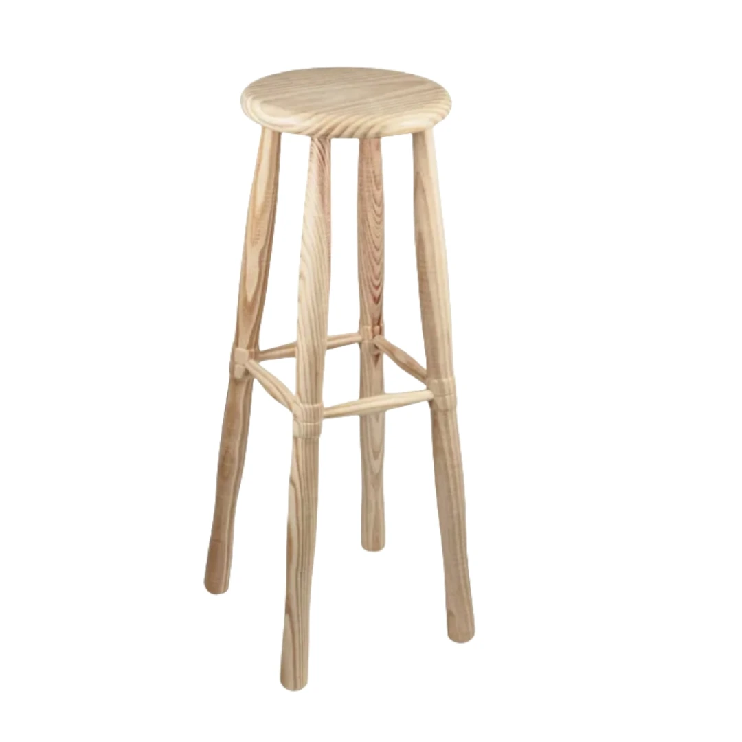 STARLEY-Taburete Redondo Alto de Madera con Reposapies, Diseño Clásico,Ideal para Cocina o Bar,Variedad de medidas