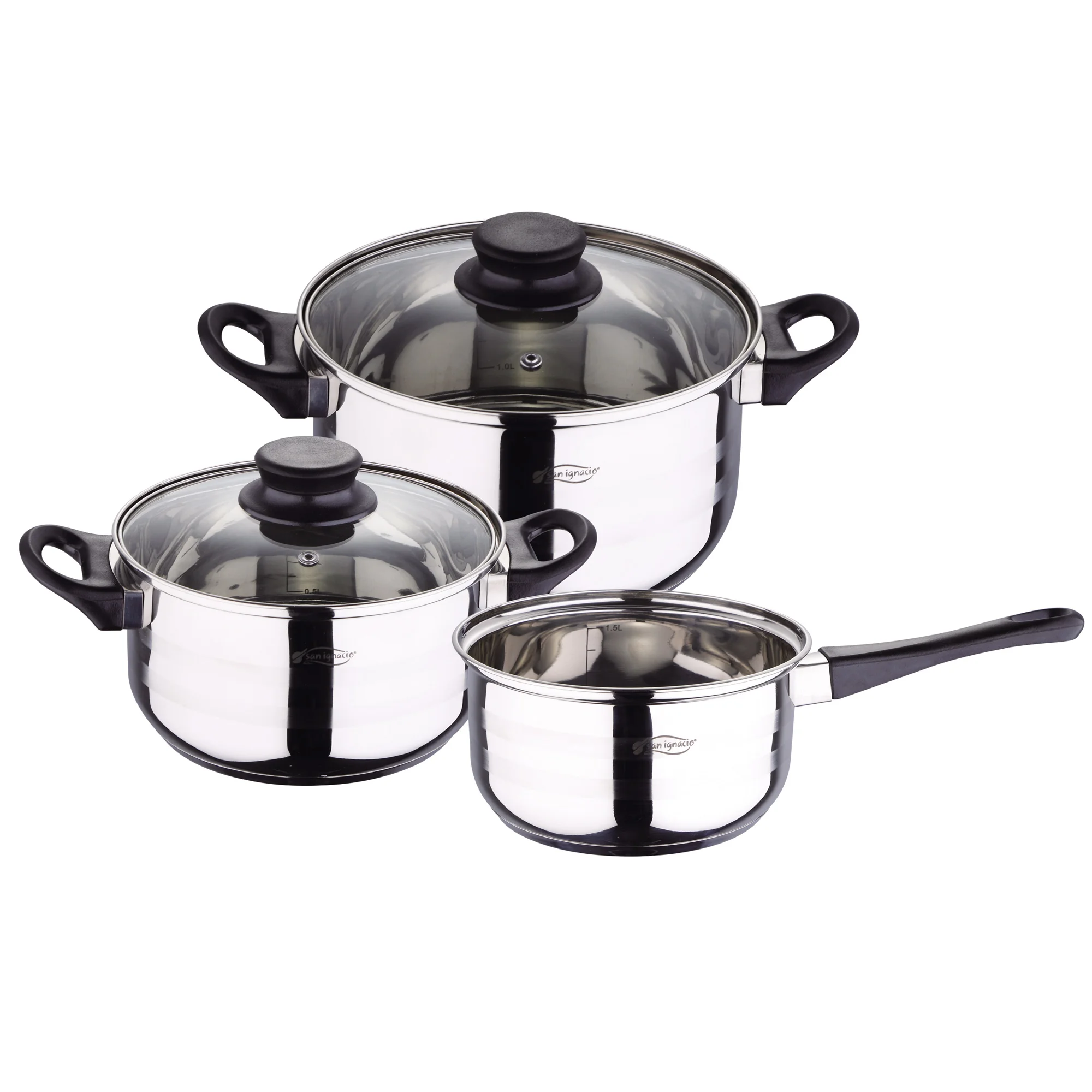 5 pieces kitchen battery (2 pans + 2 lids + saucepan) SAN IGNACIO Toledo in stainless steel suitable for all fires