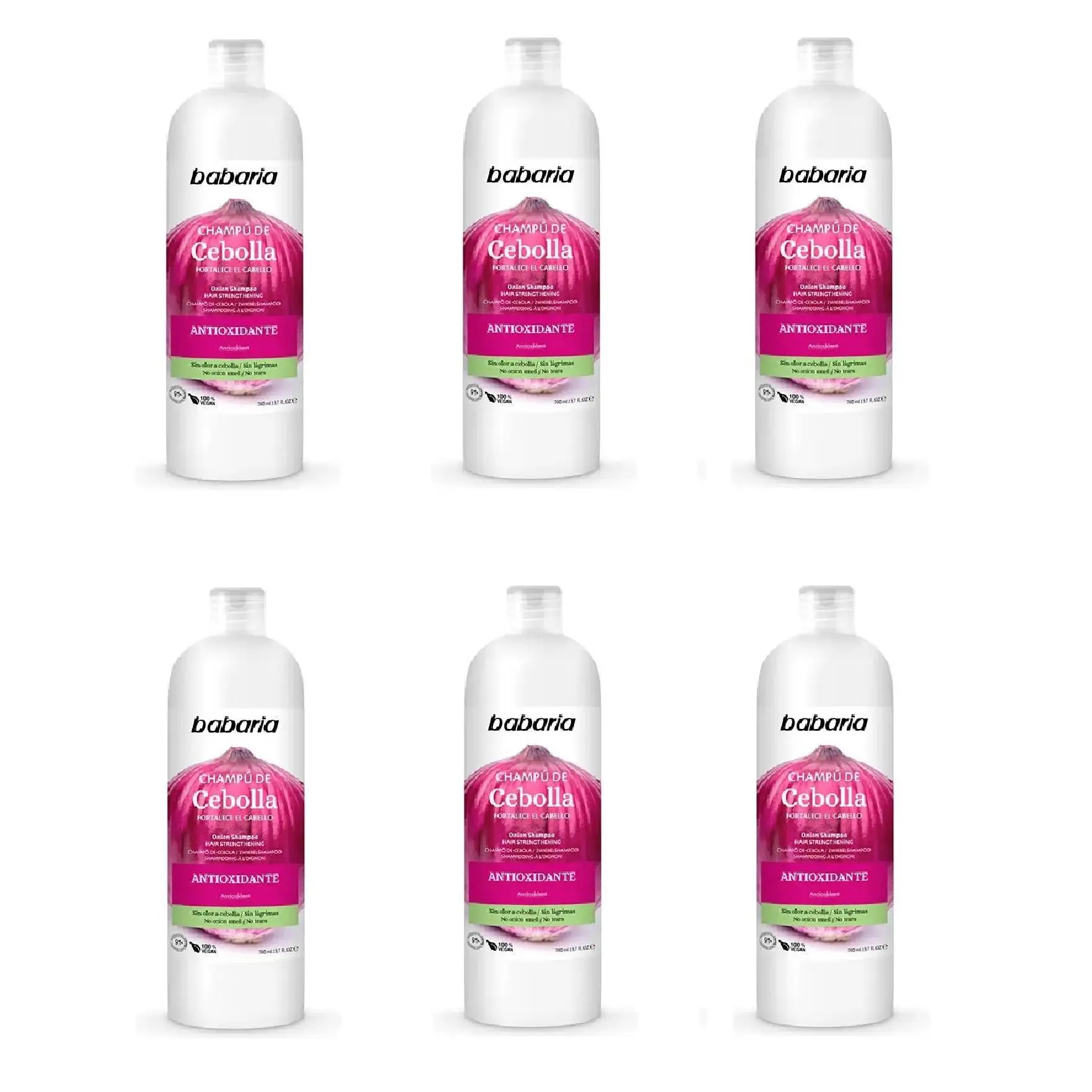 Champu Cebolla Babaria Pack 6 - Champu De Cebolla Babaria X6 700ml | Champú Cebolla Antioxidante | Shampoo De Cebolla Sin Olores