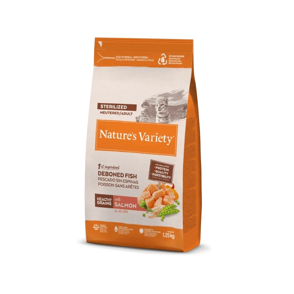 NATURE´S VARIETY Healthy Grain Sterilized (Salmón Noruego) - Pienso Seco para Gatos Adultos Esterilizados Con Cereales Saludables