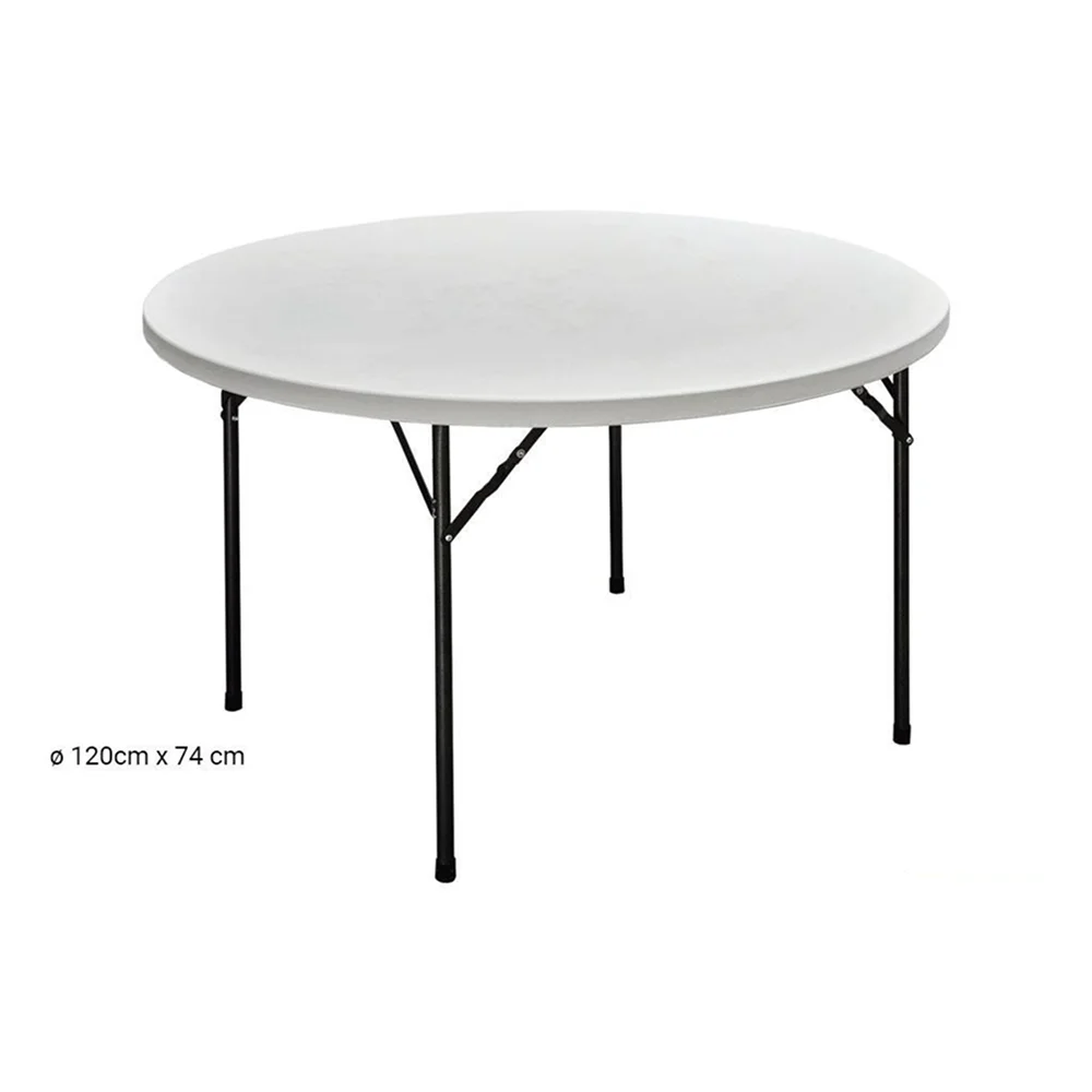 Mesa Redonda Plegable 120cm Blanca Portátil con Asa | Capacidad 6-8 Personas | Alta Resistencia 150kg | Ideal para Jardín, Camping, Catering y Eventos | Interior y Exterior