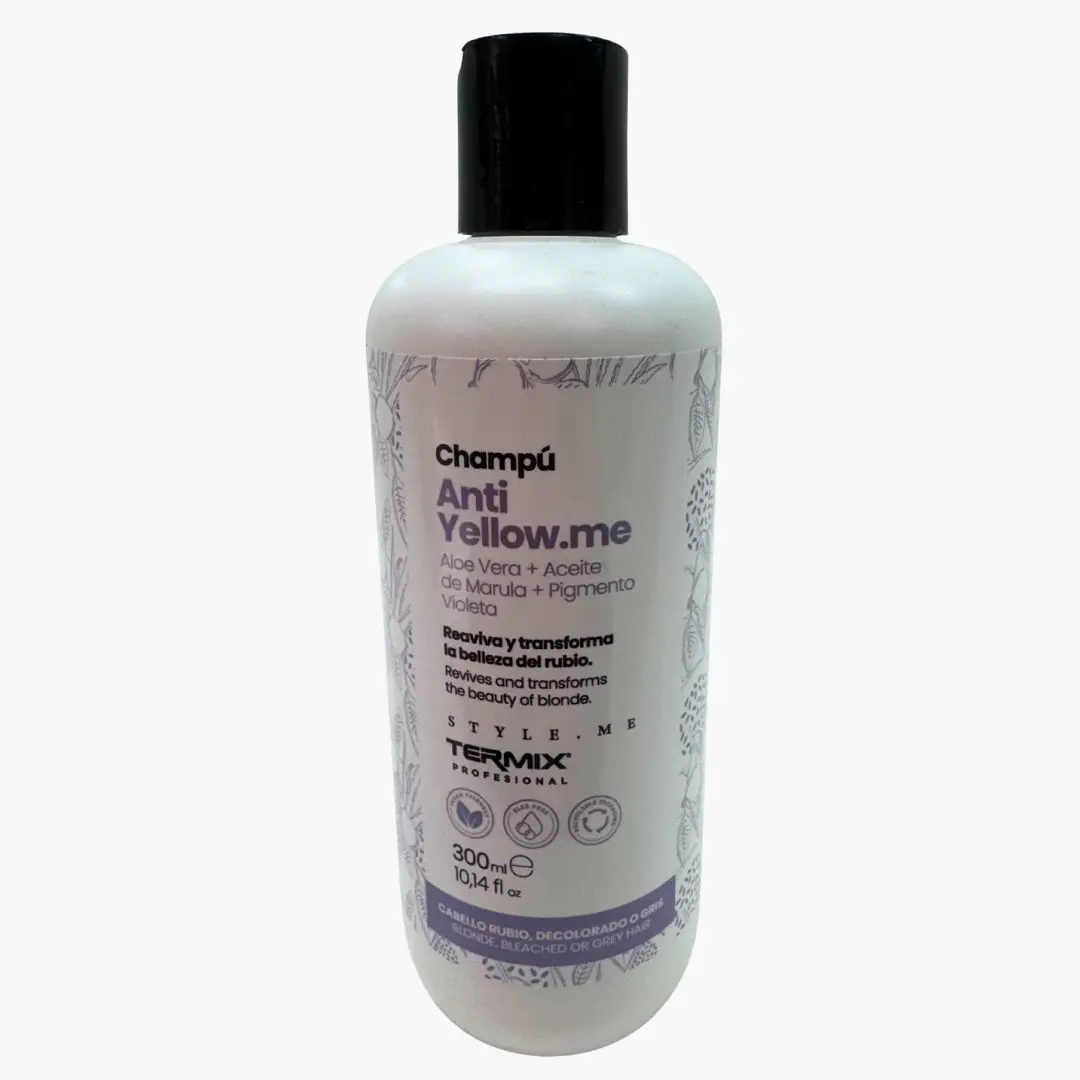 Termix anti yellow.me shampoo 300ml - professional tint for a cold, platinum and luminous blonde. Neutralizes unwanted yellow tones in bleached hair, highlights and gray hair. Vegan formula, without sulfates or parabens. Salon quality. Intense brightness!