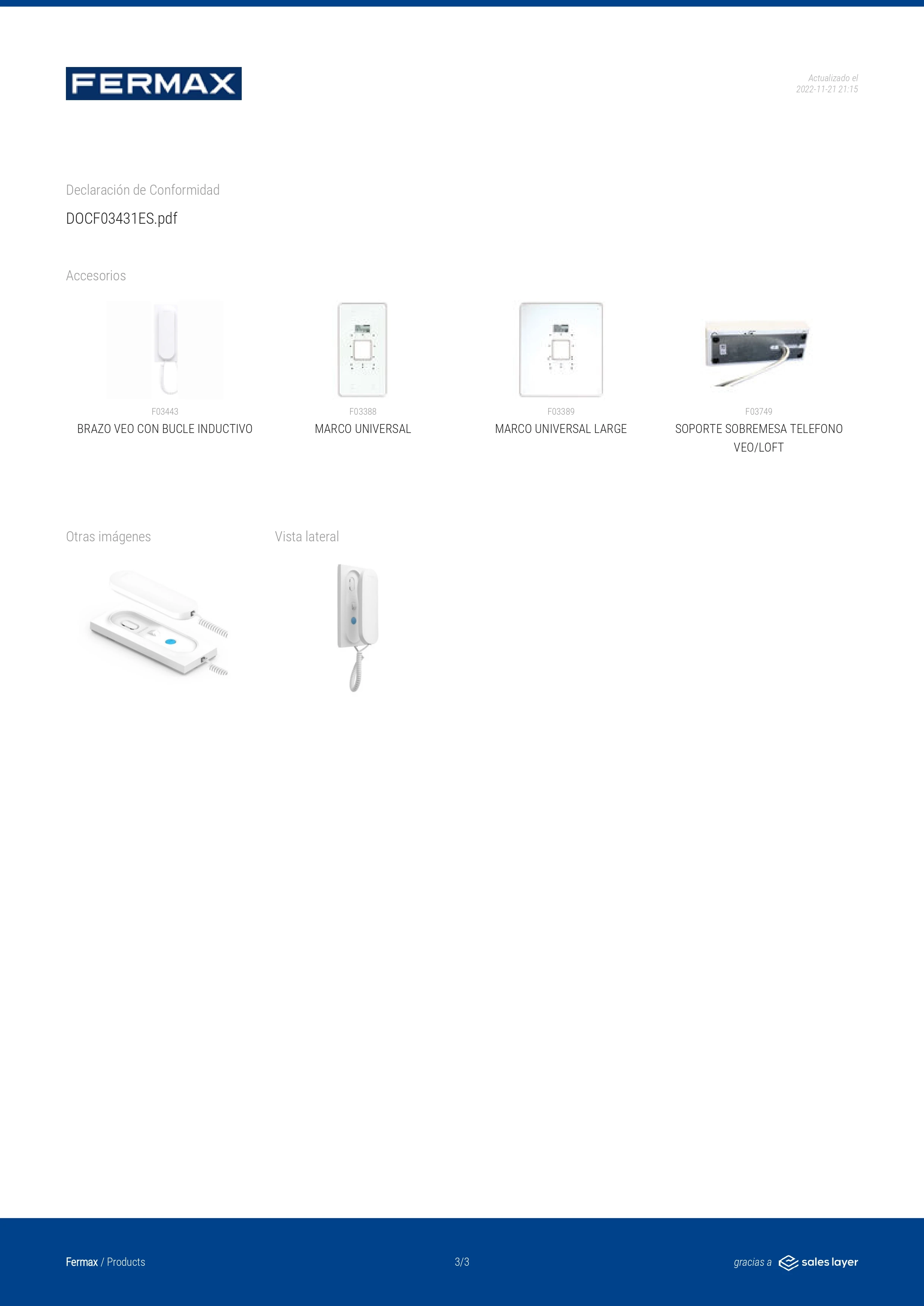 Fermax ref. 3431 universal intercom telephone system 4 + n wires model veo white