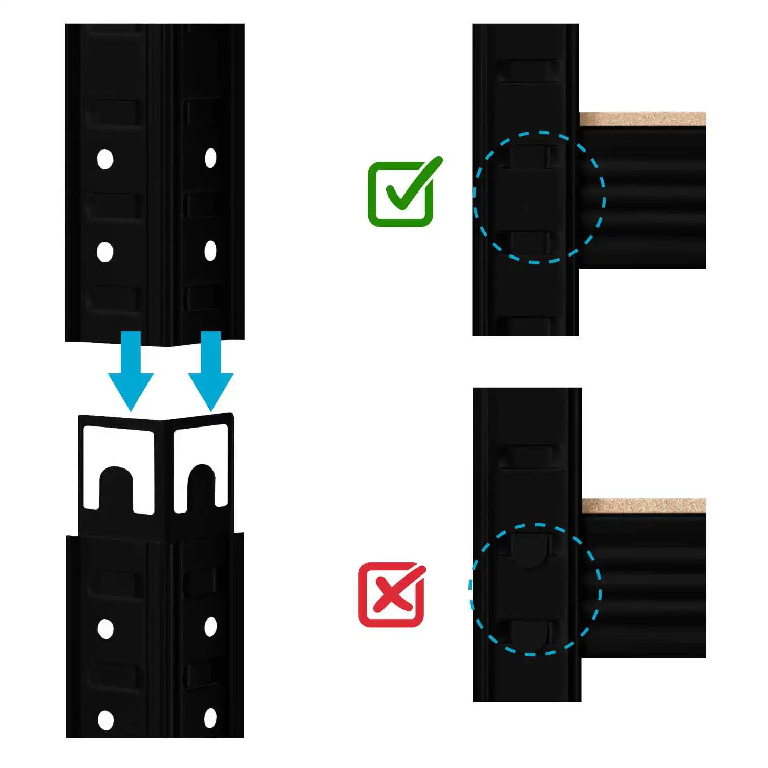 OioDual Metal Shelf Tiny Black, Shelf for Home, Storage Rack, Storage Rack, Furniture, Office, Divisible Storage Shelves, Screwless, 240kg, 4 shelves MDF, 150x60x30cm