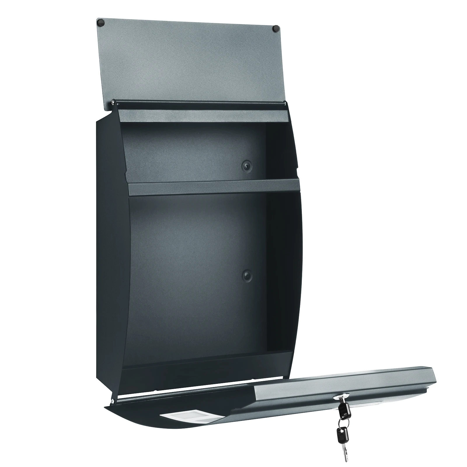 Songmics wall mailbox, with viewing windows, name slot, 2 keys, easy to install, anthracite gray