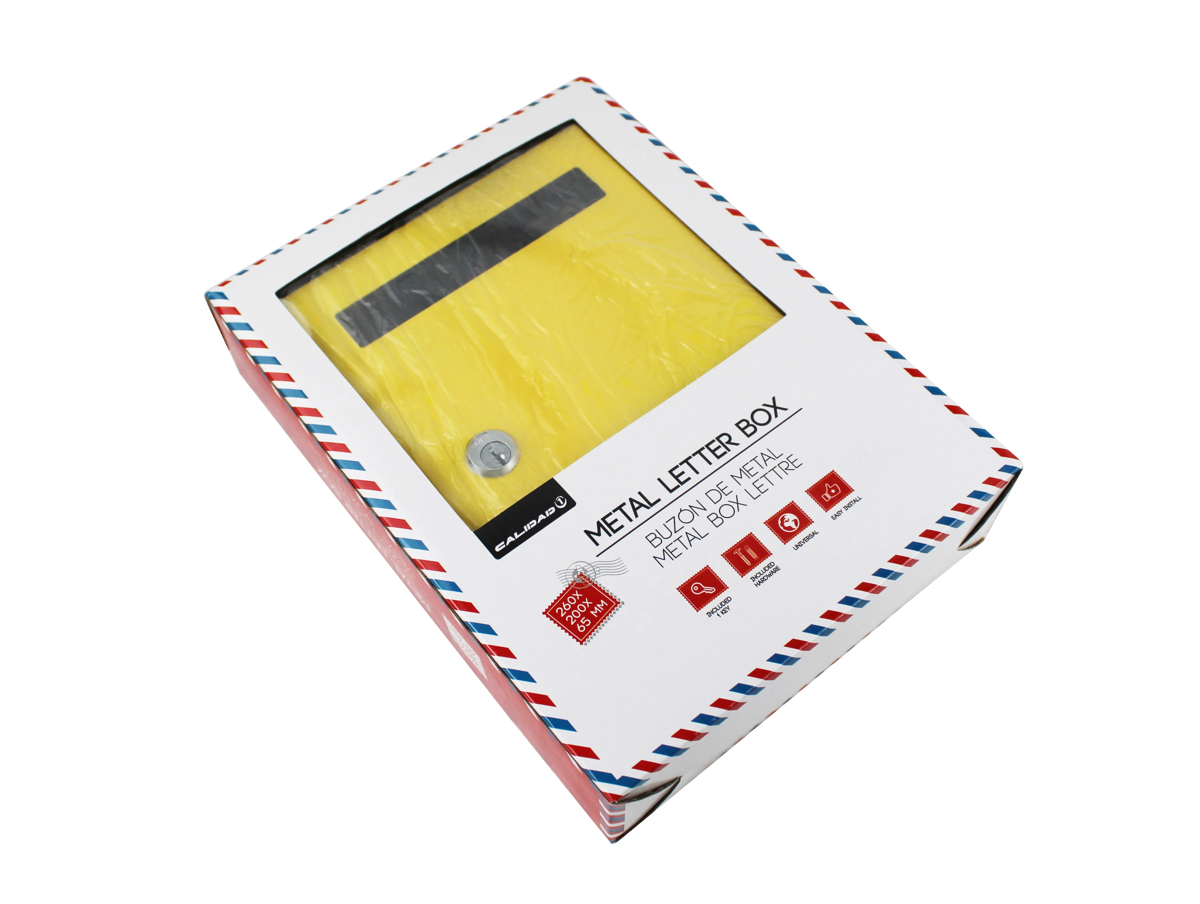 Metal outdoor mailbox with lock and keys yellow color 26.5x19.5x5.5cm.