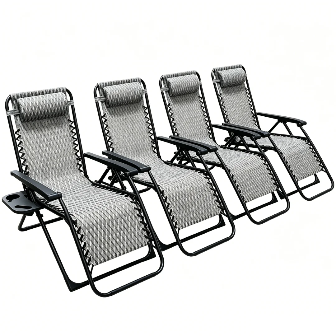 DECODEKO Tumbonas de Piscina de 4 Pack o Silla de Playa Plegable Reclinable, Tumbonas de Jardin con Portavasos y Reposacabezas, Hamacas Jardin Hasta 150kg para jardín; Playa; Piscina o Terraza