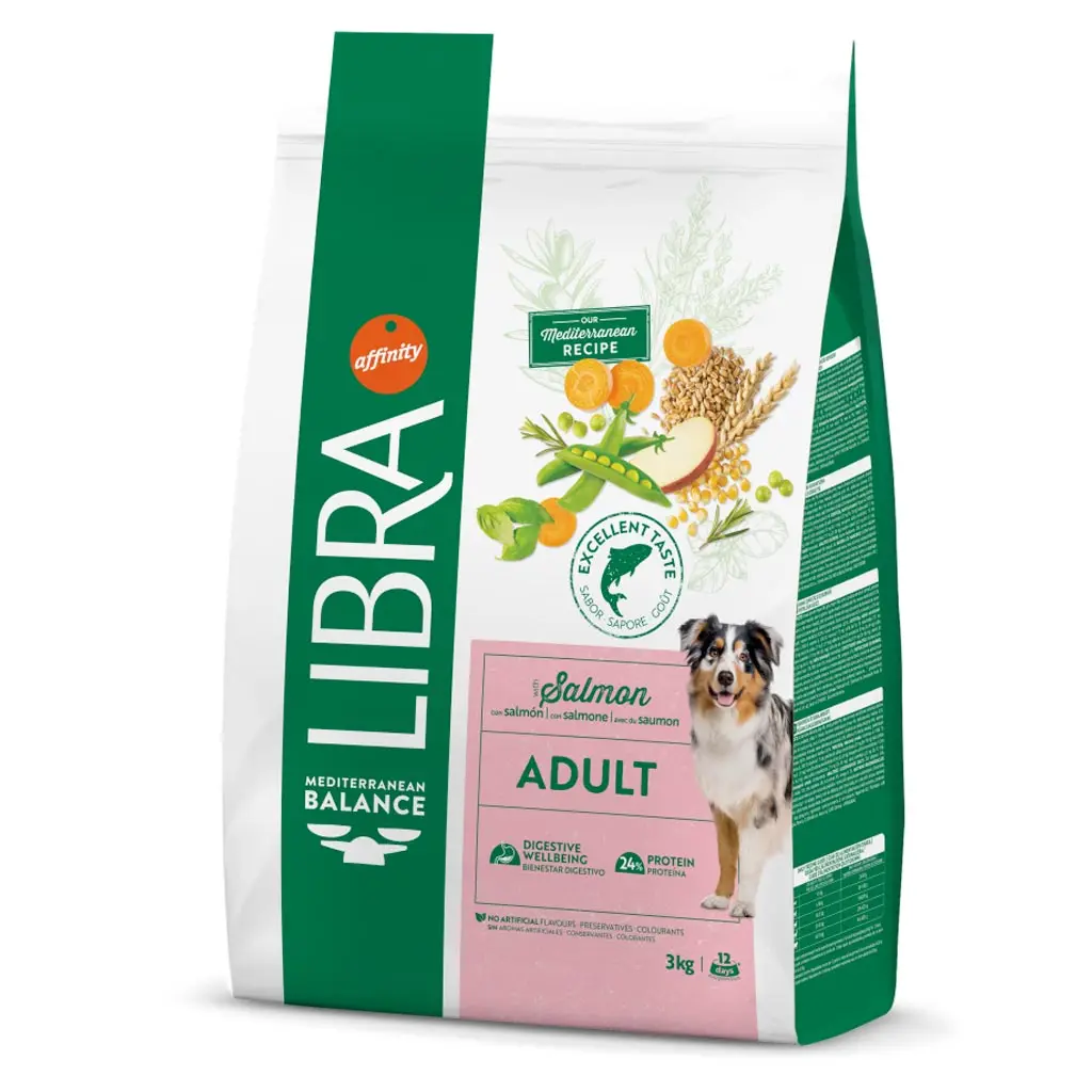 Libra Salmón Perro Adulto- Formatos 3kg, 14kg - Pienso Receta Mediterránea y Digestiva - Proteínas de alta calidad con salmón deshidratado- Pienso Affinity Libra