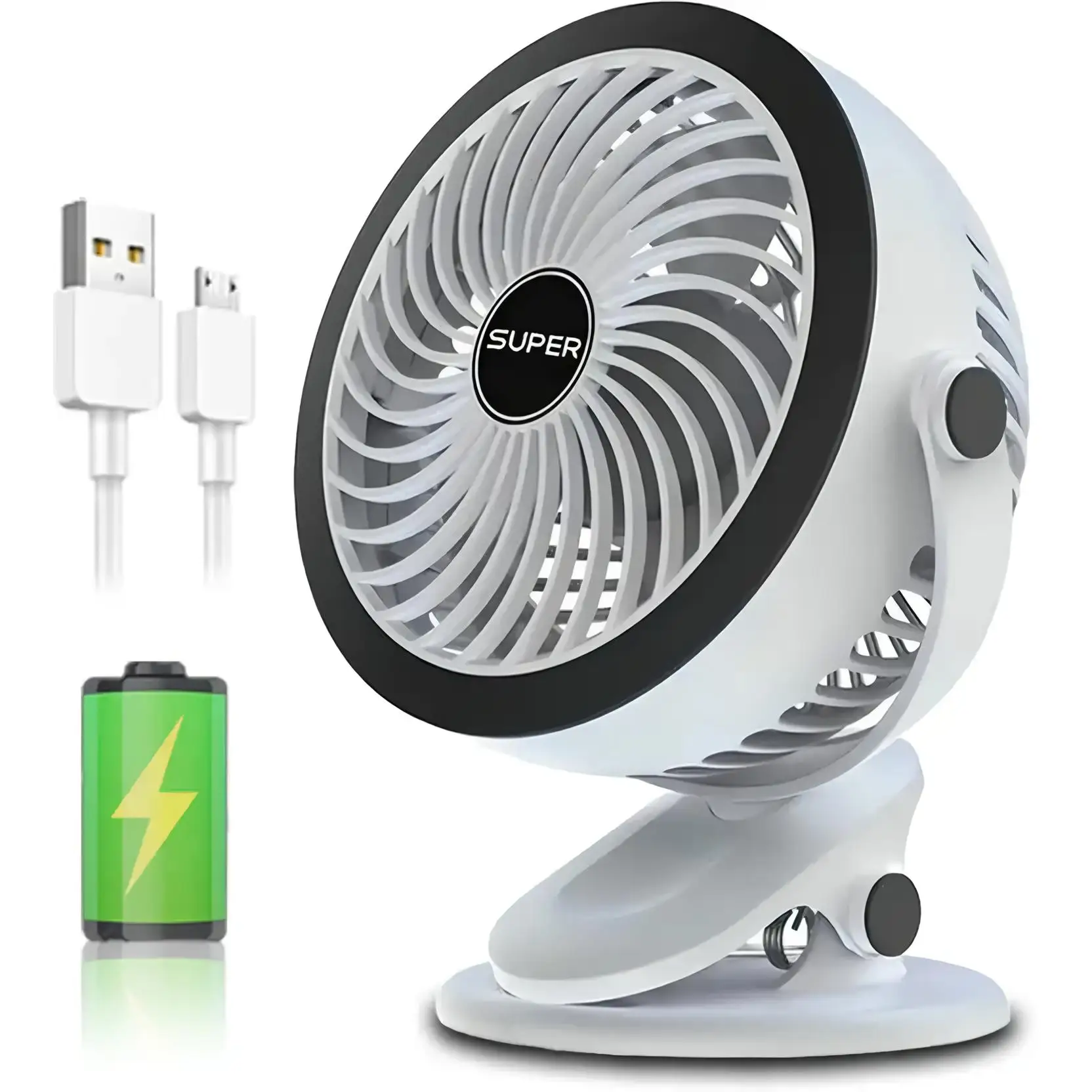 EasySpeed Mini Ventilador con Pinza, Ventilador sobremesa con fijacion Clip, Miniventilador Bateria Recargable USB Silencioso