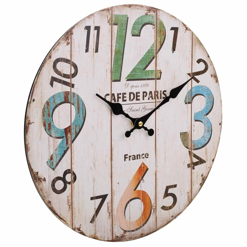WANDERLUST DECO Reloj de Pared Blanco de Madera D34x2h Cm para Decoración de Hogar