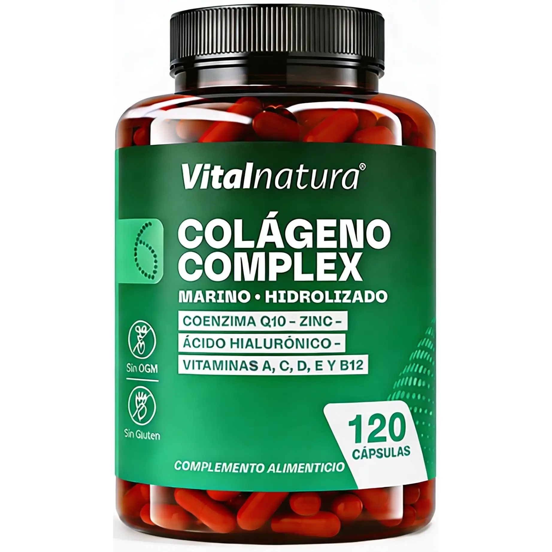 Colágeno Complex Marino Hidrolizado Vitalnatura con Ácido Hialurónico y Vitaminas – 120 Cápsulas