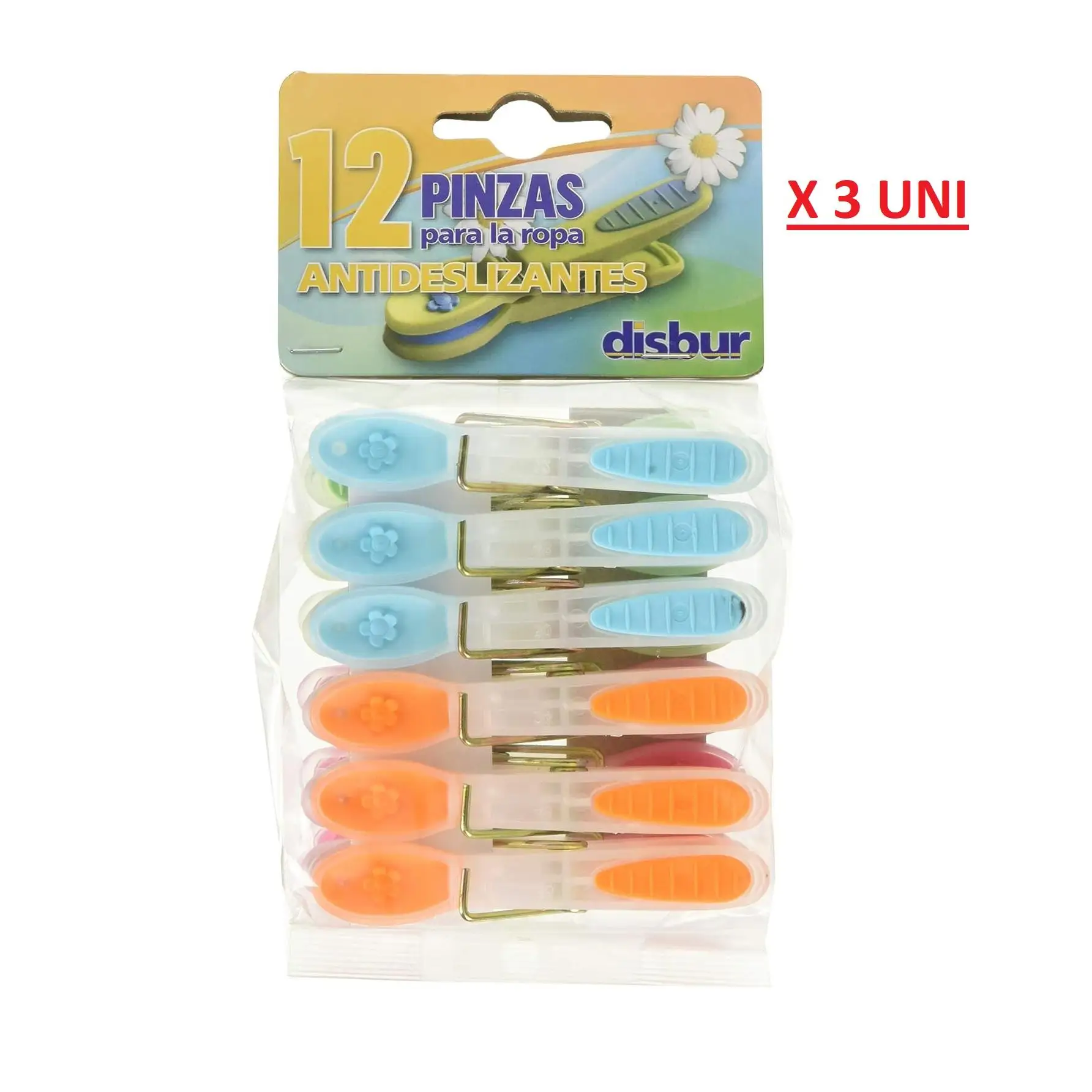 Disbur Clothes Pegs 3-Pack of 36 Durable Plastic Clips with Comfortable Grip for Baby Clothes Hangers and More