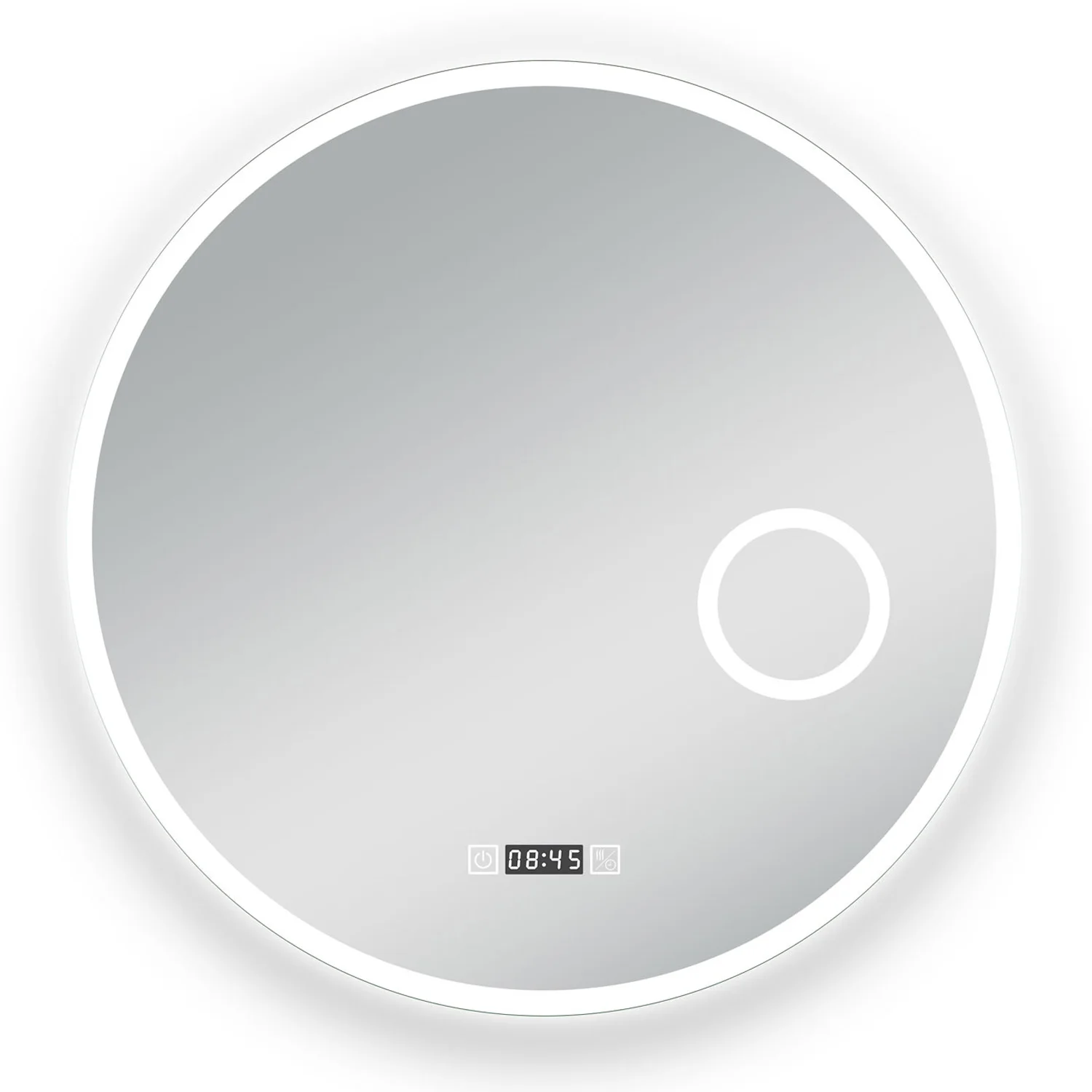 Aica Espejo circular de baño LED 70 x 70cm, reloj, lupa, color y brillo ajustables