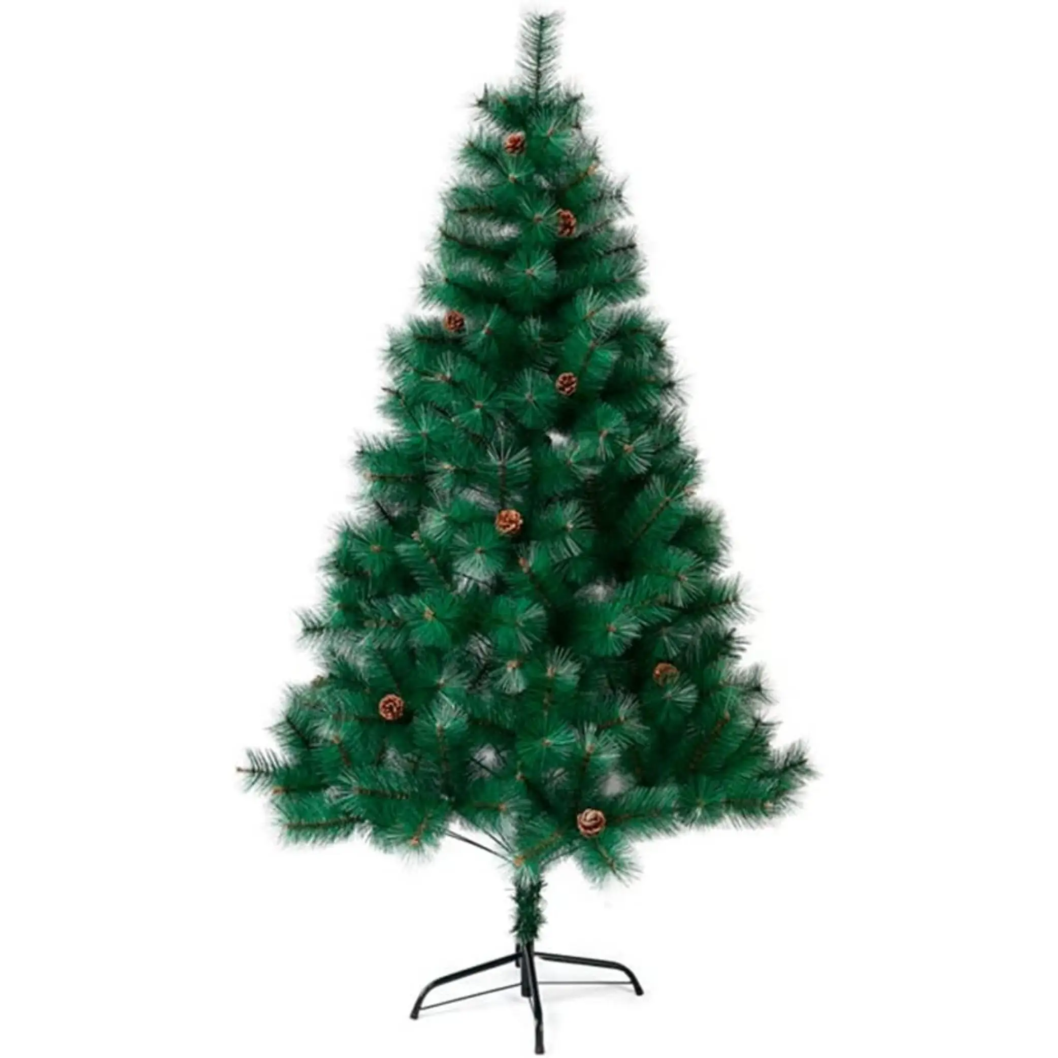 MEJORADA Árbol de Navidad Pino 120-210cm, Abeto Artificial Ignífugo con Hojas de Aguja, Decoración Navideña Ideal para Hogar, Oficina y Local con Piñones y Soporte Metálico