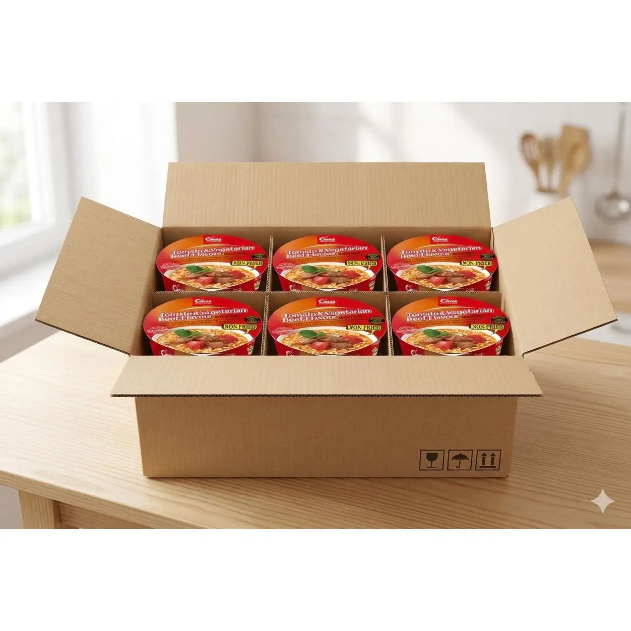 CKM Ramen Instantáneo en bote – Sabor Tomate y Ternera Apto para Vegetariano – Noodles