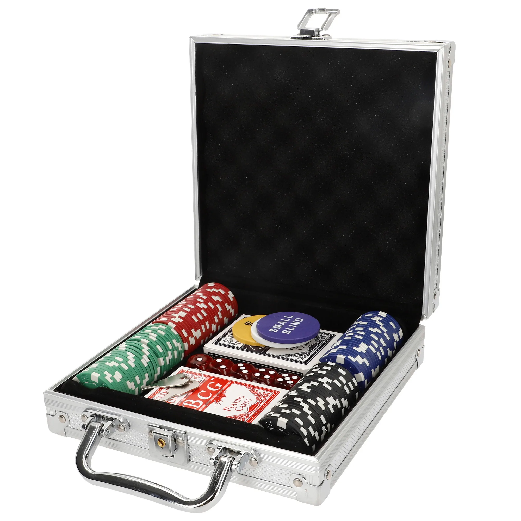 CB Games - Maletín de póker, juego set infantil con 100 fichas, 2 barajas de cartas, 5 dados y 3 fichas especiales, para niños +3 años, regalo infantil, juegos para toda la familia