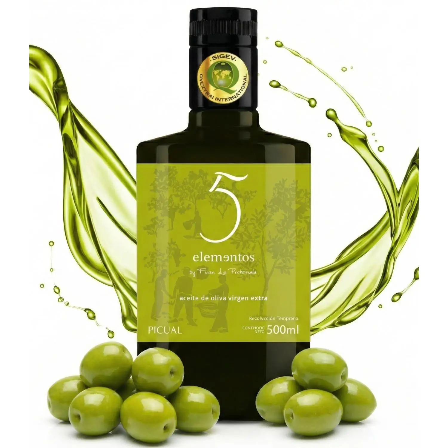 5 Elementos - Aceite de Oliva Virgen Extra Picual 500ml, Intensidad y Sabor Auténtico, Calidad SIQEV