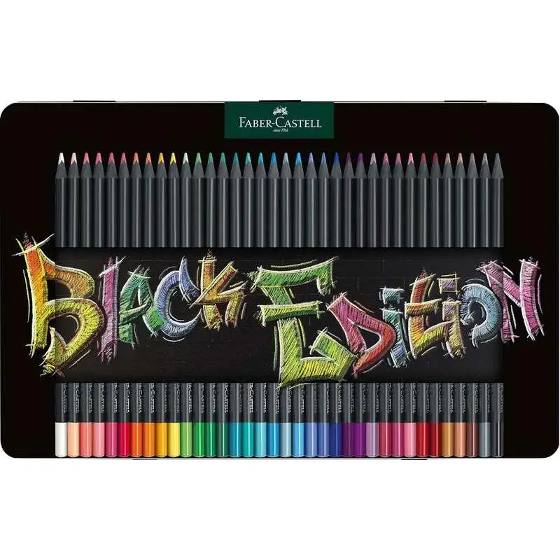Faber-castell black edition caja metalica de 36 lapices de colores - mina supersuave - madera negra - ideales para dibujo sobre papel claro, oscuro y de colores - colores surtidos