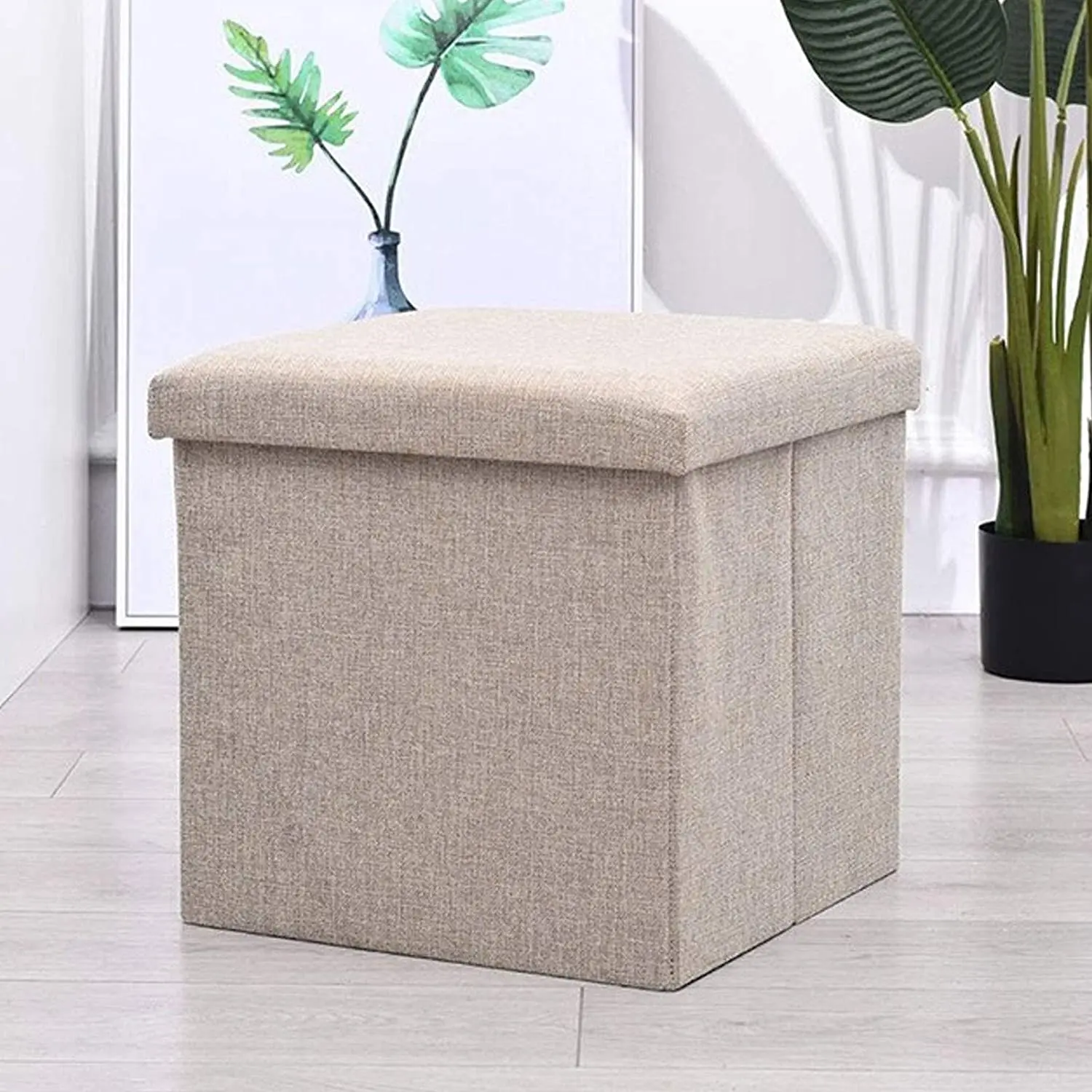 GREATOOL Puff Ottoman Storage Bench, 31x31x31cm, Foldable with Cover, Toys and Shoes, Puff Ottoman, Seat, Footrest